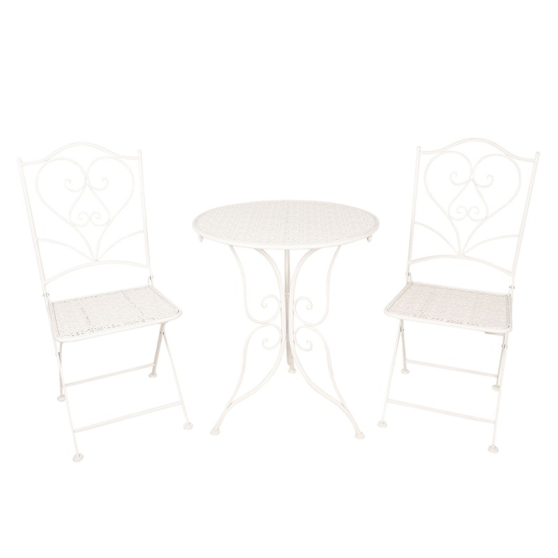 Clayre & Eef Ensemble bistro Table de bistrot Chaises bistrot set de 3 Ø 60x70 Blanc Fer