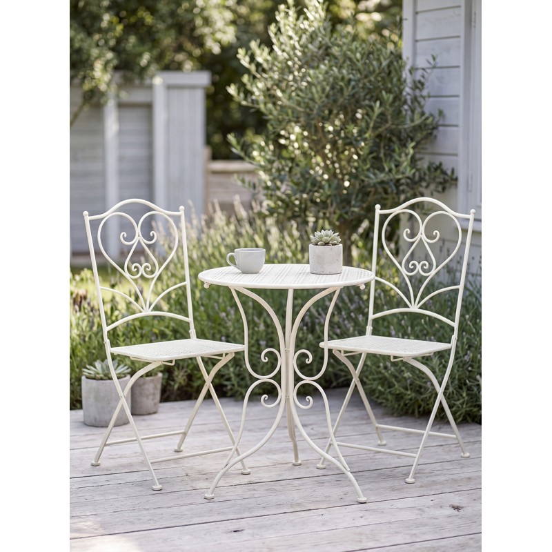 Clayre & Eef Ensemble bistro Table de bistrot Chaises bistrot set de 3 Ø 60x70 Blanc Fer