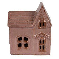 Clayre & Eef Decoratie Huis met LED 10x6x12 cm Roze Keramiek