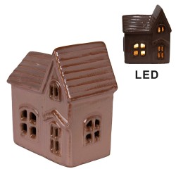 Clayre & Eef Decoratie Huis met LED 10x6x12 cm Roze Keramiek