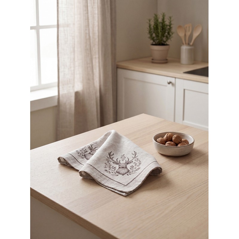Clayre & Eef Servietten Baumwolle 6er Set 40x40 cm Beige Baumwolle Hirsch