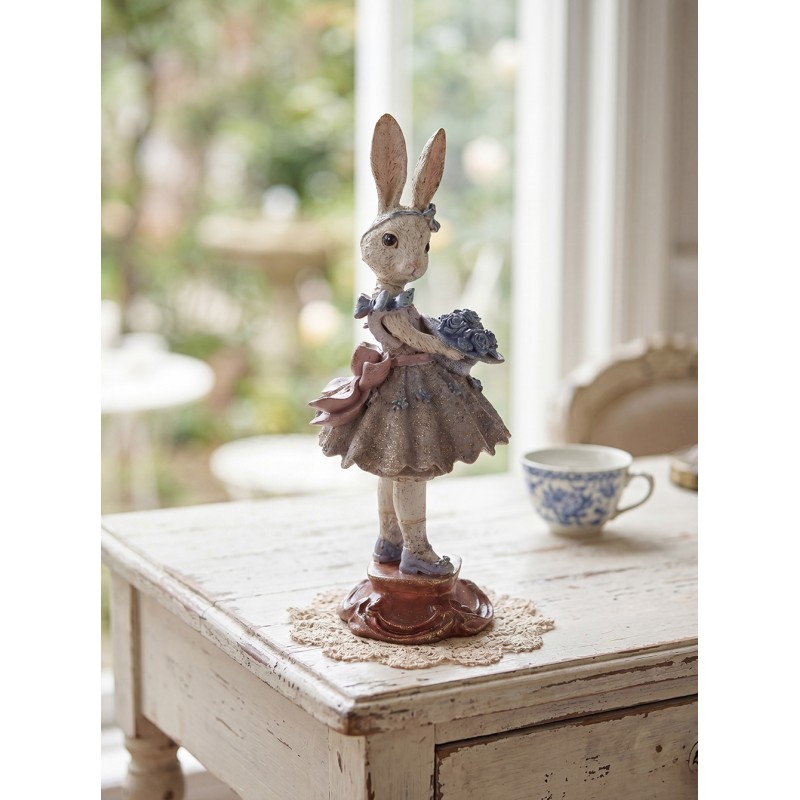 Clayre & Eef Dekorationsfigur Kaninchen 15x14x35 cm Beige Kunststoff