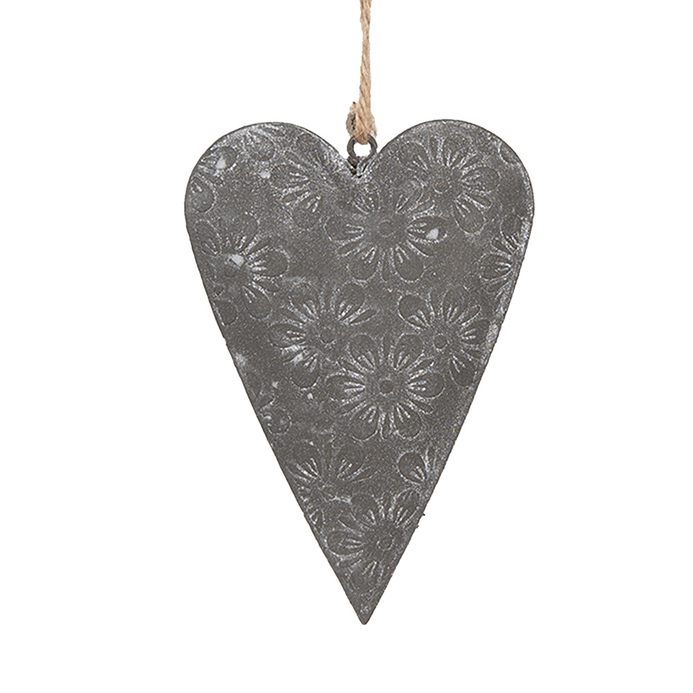 Clayre & Eef Decoratie Hanger Hart 8 cm Grijs Metaal afbeelding