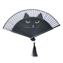 Melady Handfächer 20 cm Schwarz Papierstroh Katze