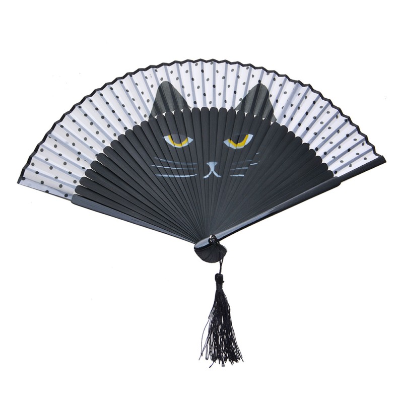 Melady Handfan 20 cm Noir Paille en papier Chat