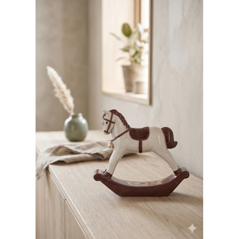 Clayre & Eef Statuetta Cavallo a dondolo 15x4x14 cm Beige Ceramica