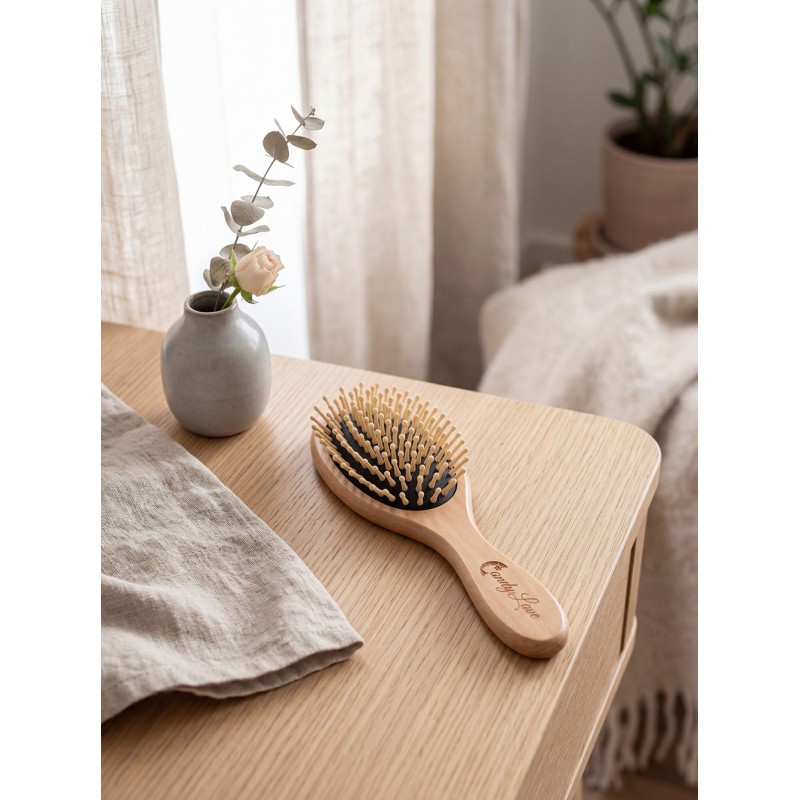 Clayre & Eef Spazzola per capelli 23x8x3 cm Marrone Beige Legno