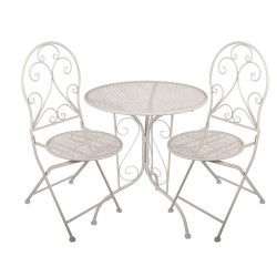 Clayre & Eef Set da bistrot Tavolo da bistrot Sedia da bistrot 3 pezzi Ø 60x70 / 39x39x94 cm Bianco Metallo