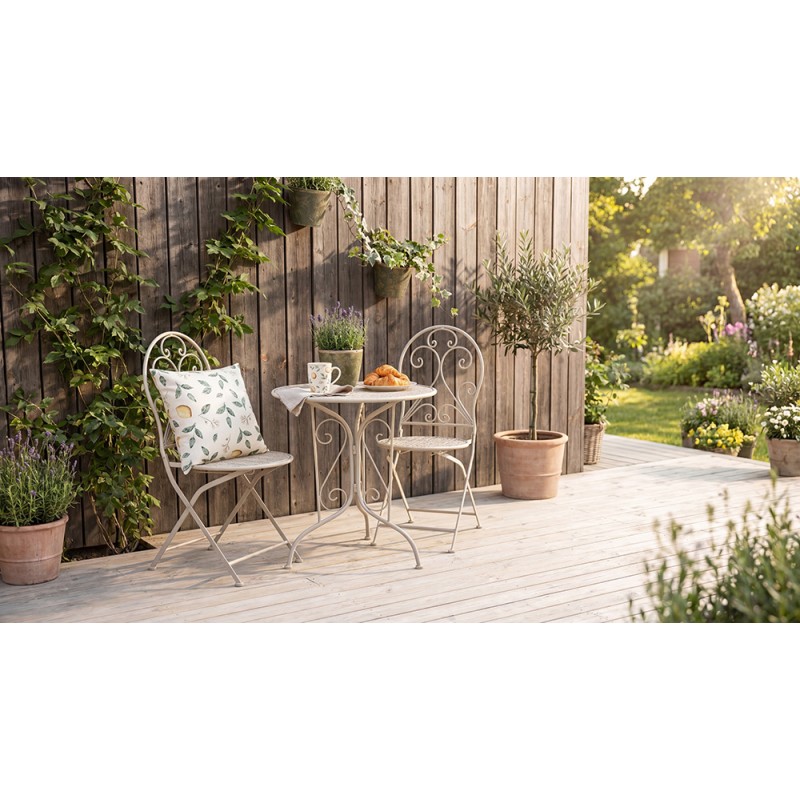 Clayre & Eef Bistroset Bistrotafel Bistrostoel 3-delig Ø 60x70 / 39x39x94 cm Wit Metaal