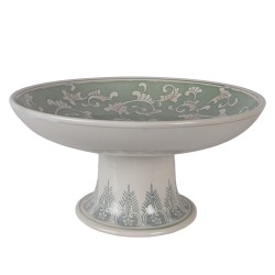 Clayre & Eef Plaque à gâteaux sur pied Ø 32x15 cm Blanc Vert Porcelaine