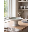 Clayre & Eef Taartplateau op Voet Ø 32x15 cm Wit Groen Porselein