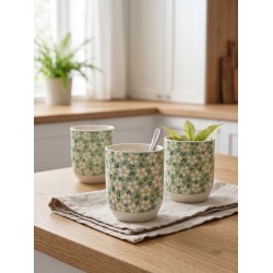 Clayre & Eef Mug 100 ml Green Porcelain Flowers