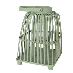 Clayre & Eef Windlicht 21x21x30 cm Groen Rotan