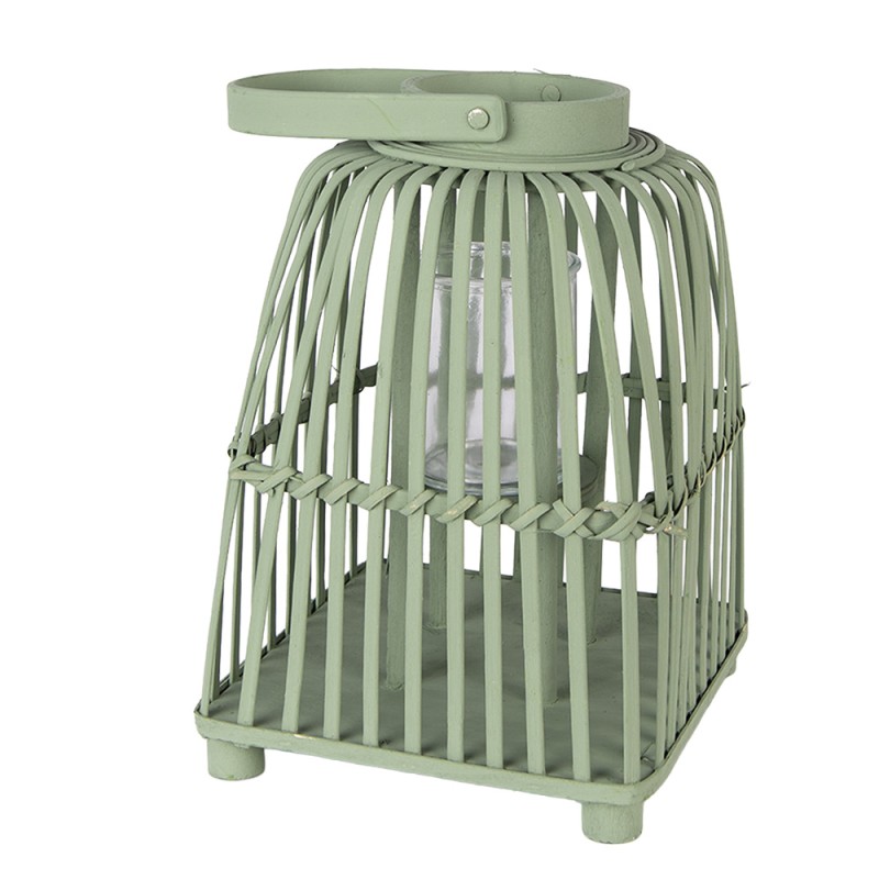 Clayre & Eef Windlicht 21x21x30 cm Grün Rattan