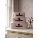 Clayre & Eef Dekoration Koffer 3er Set 30x21x9/25x18x9/20x16x8 cm Rosa Karton Blumen