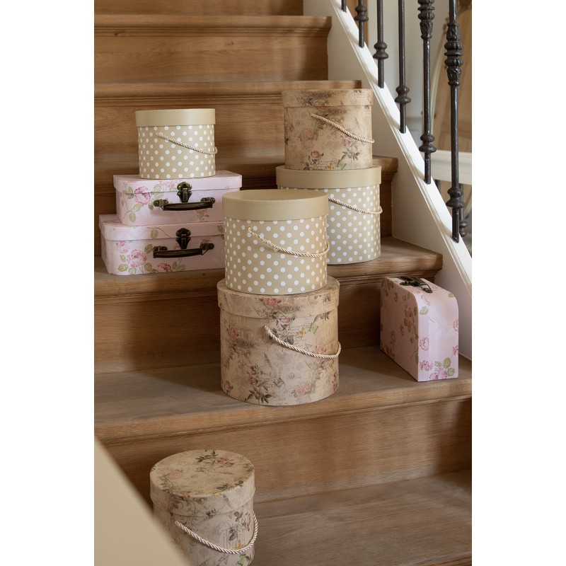 Clayre & Eef Dekoration Koffer 3er Set 30x21x9/25x18x9/20x16x8 cm Rosa Karton Blumen