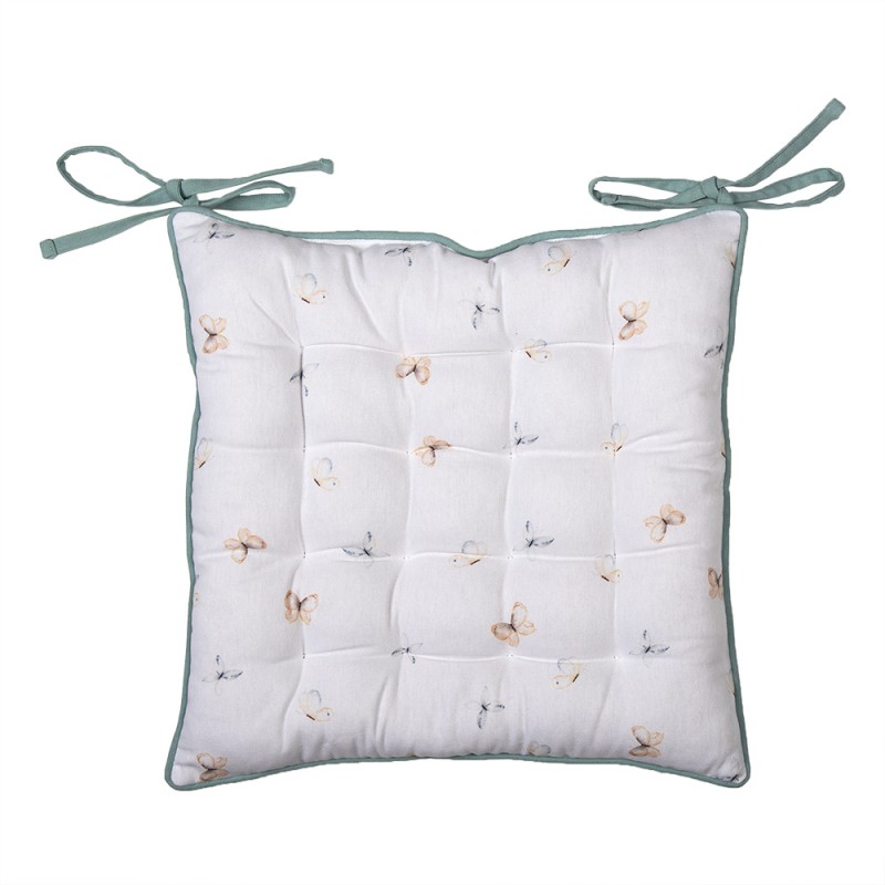 Clayre & Eef Cuscino per sedia in gommapiuma 40x40 cm Bianco Verde Cotone Fiori