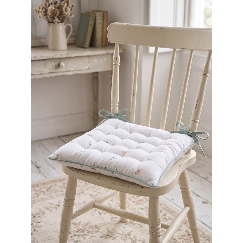 Clayre & Eef Cuscino per sedia in gommapiuma 40x40 cm Bianco Verde Cotone Fiori