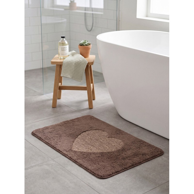 Clayre & Eef Bath Mat 78x48x1 cm Brown Polyester Heart