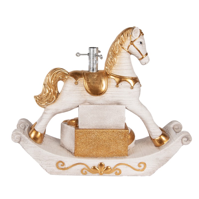 Clayre & Eef Supporto per albero di Natale Cavallo a dondolo 73x21x61 cm Bianco Materiale ceramico