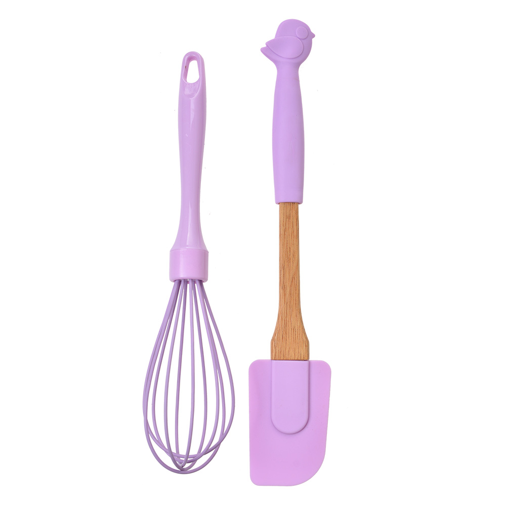 Clayre & Eef Keukengerei set van 2 Vogel 28x5 / 26x6 cm Paars Kunststof afbeelding