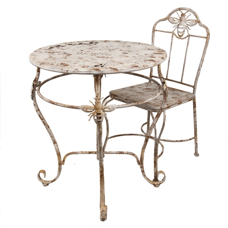Clayre & Eef Tavolo da bistr Ø 69x76 cm Bianco Marrone Metallo