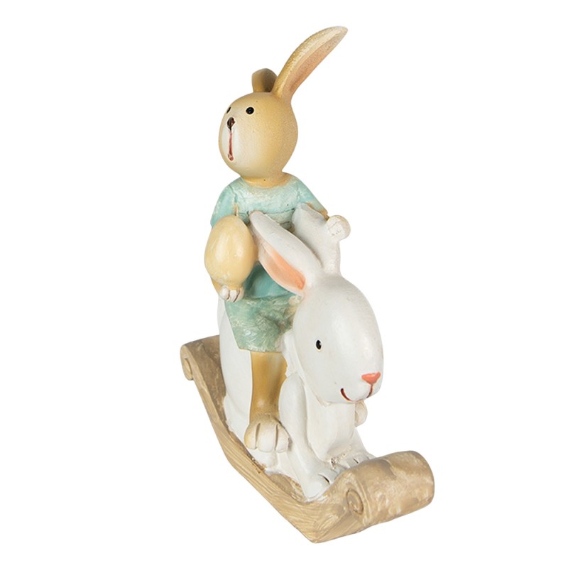Clayre & Eef Statuetta Coniglio 10x4x11 cm Bianco Verde Poliresina