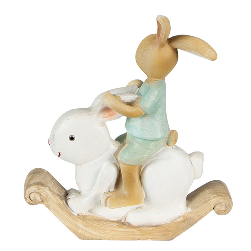 Clayre & Eef Statuetta Coniglio 10x4x11 cm Bianco Verde Poliresina