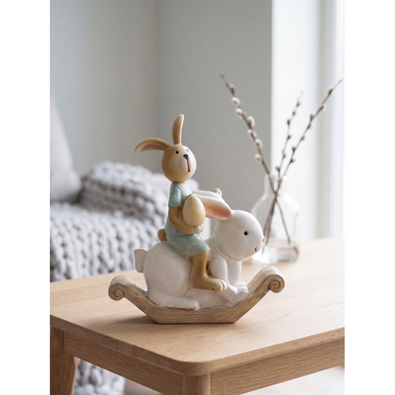 Clayre & Eef Statuetta Coniglio 10x4x11 cm Bianco Verde Poliresina