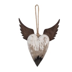 Clayre & Eef Decorative Pendant Heart 18x3x22 cm White Brown Wood