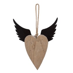 Clayre & Eef Decorative Pendant Heart 18x3x22 cm White Brown Wood