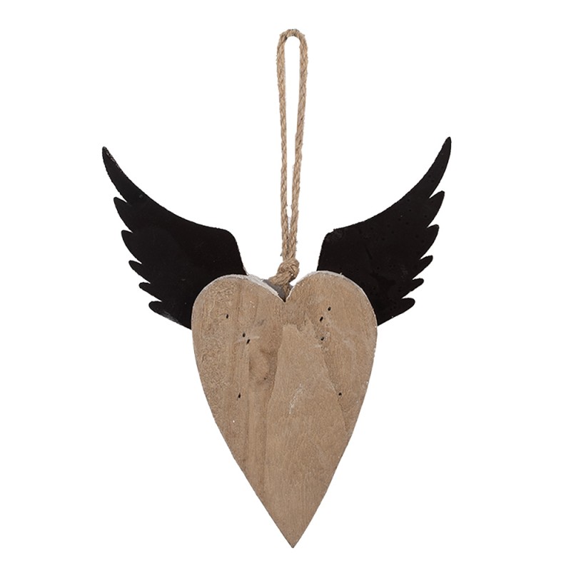 Clayre & Eef Decoratie Hanger Hart 18x3x22 cm Wit Bruin Hout