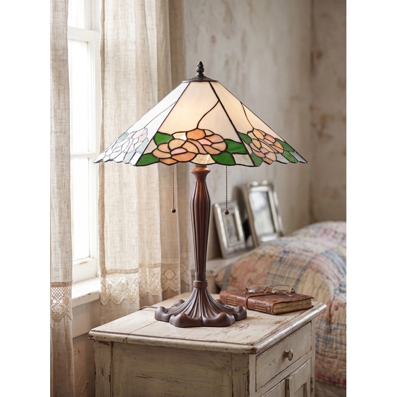 Lumilamp Table Lamp Tiffany 44x61x64 cm White Green Glass Flowers