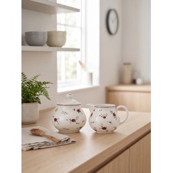 Clayre & Eef Milch und Zucker-Set 12x9x8 / Ø 9x10 cm Beige Keramik Blumen