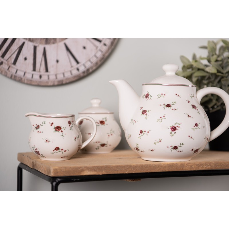 Clayre & Eef Set latte e zucchero 12x9x8 / Ø 9x10 cm Beige Ceramica Fiori