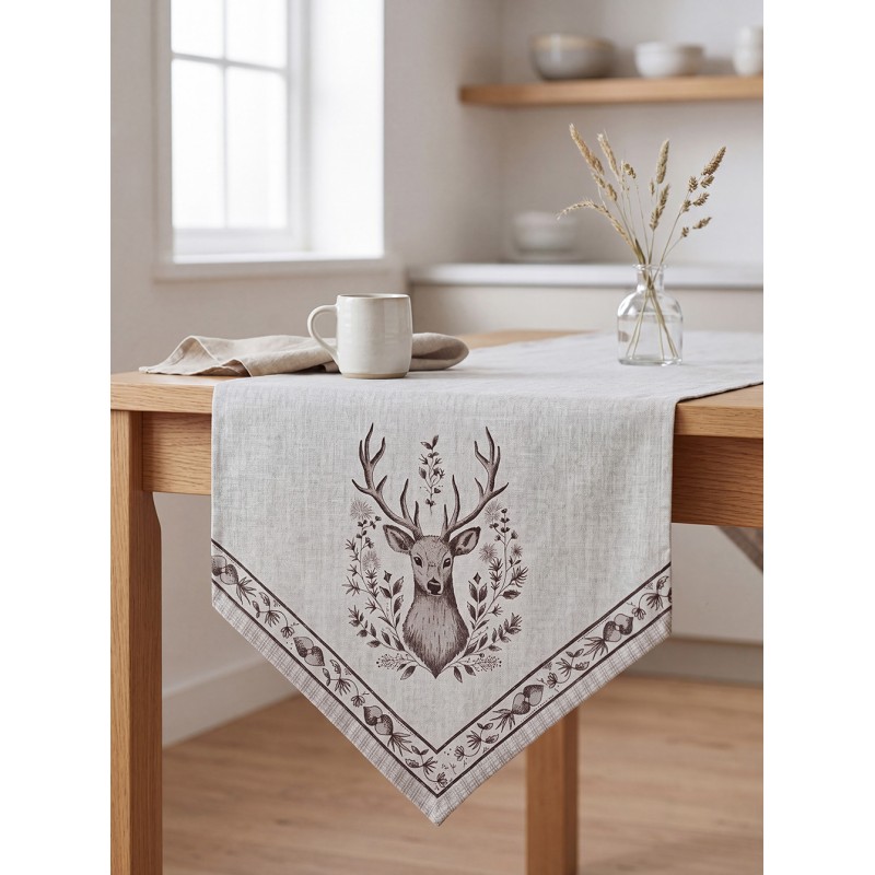 Clayre & Eef Tafelloper 50x160 cm Beige Katoen Hert