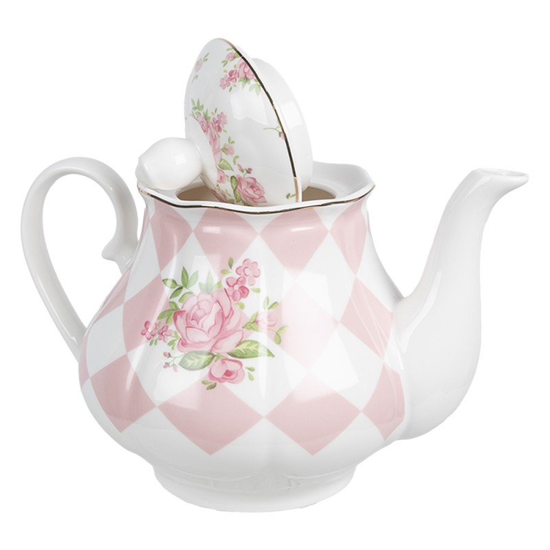 Clayre & Eef Teiera 1000 ml Rosa Bianco Porcellana Rose
