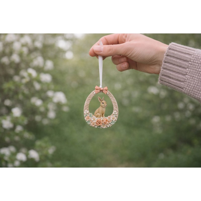 Clayre & Eef Pendentif de Pâques Lapin 7x2x10 cm Beige Plastique