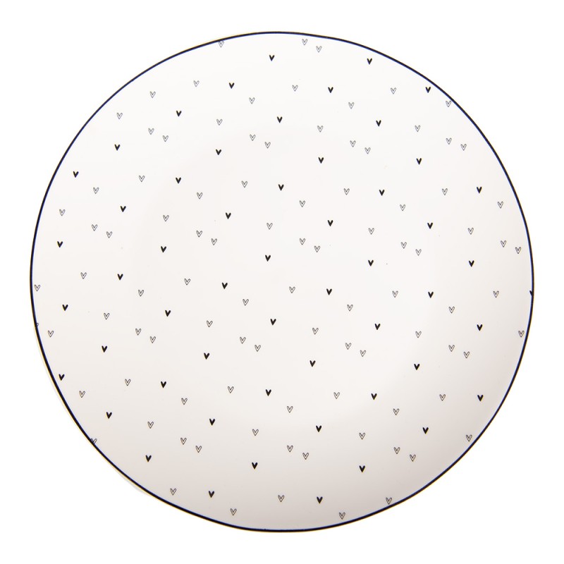 Clayre & Eef Piatto per la colazione Ø 20 cm Bianco Porcellana Cuoricini