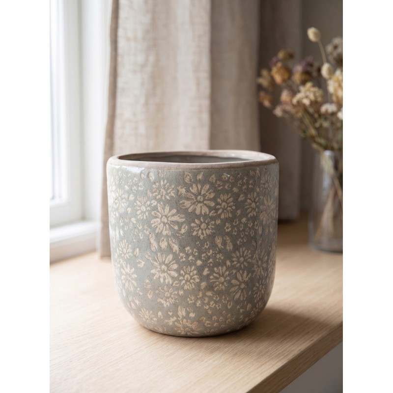 Clayre & Eef Blumentopf Ø 20x19 cm Grau Keramik