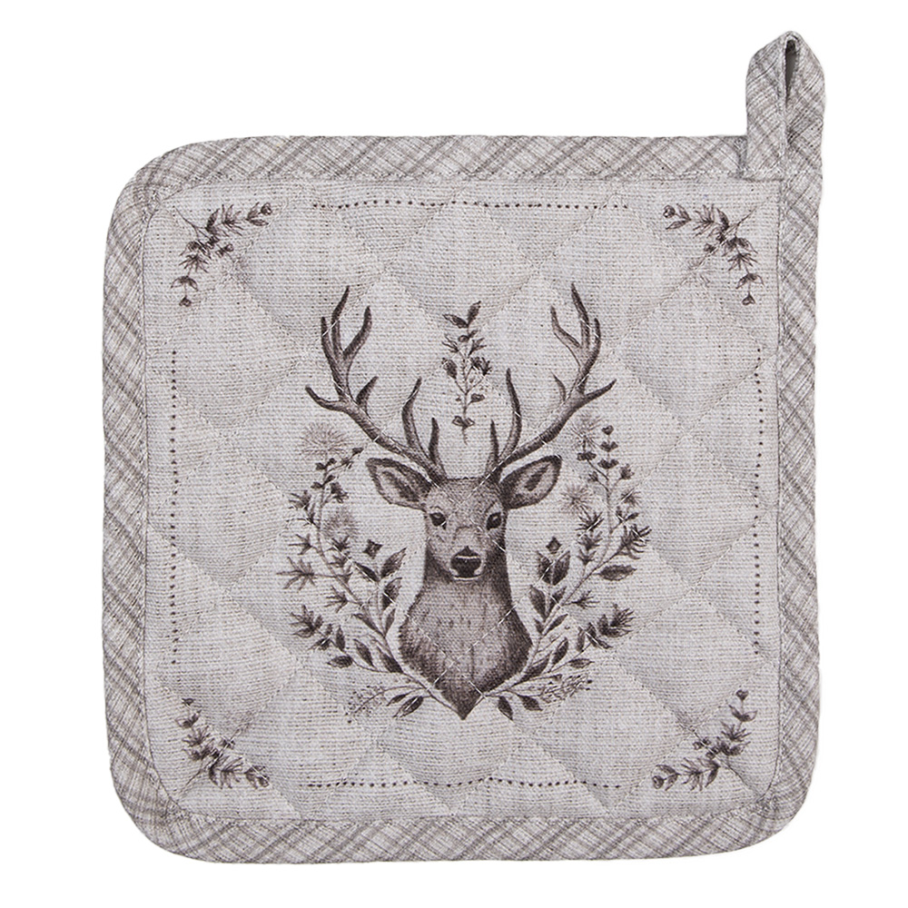 Clayre & Eef Pannenlap 20x20 cm Beige Katoen Hert afbeelding