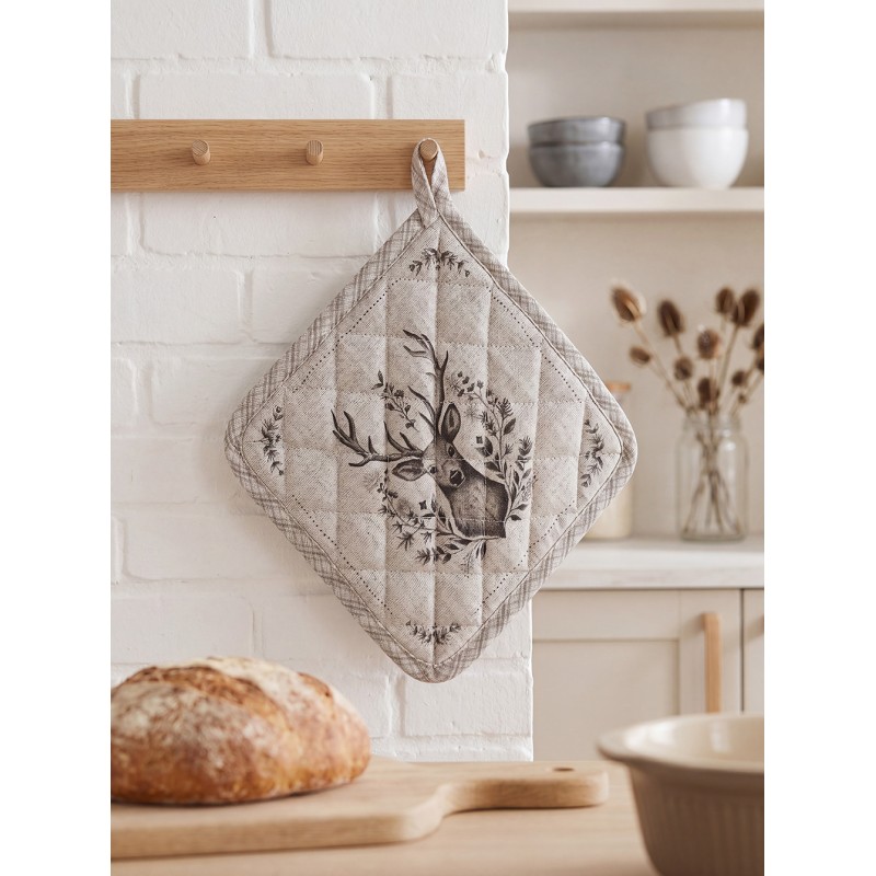 Clayre & Eef Topflappen 20x20 cm Beige Baumwolle Hirsch