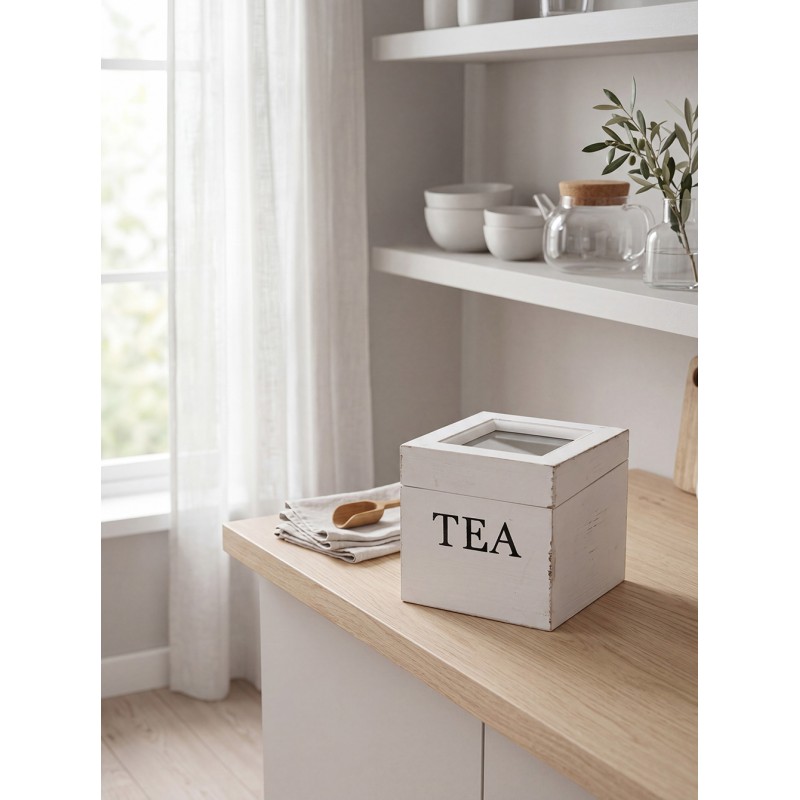 Clayre & Eef Teebox 12x12x12 cm Weiß Holz