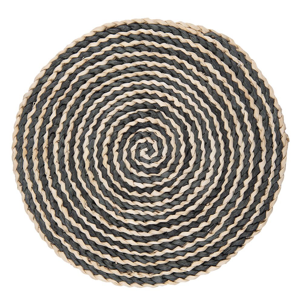 Clayre & Eef Placemat Ø 35x1 cm Beige Zwart Stro afbeelding