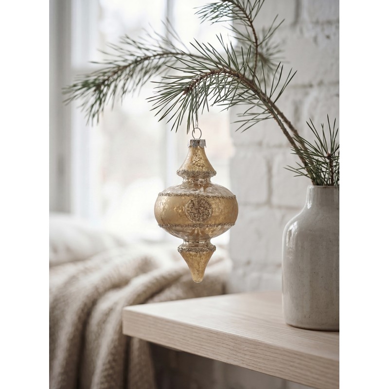 Clayre & Eef Boule de Noël Ø 7x13 cm Couleur or Verre