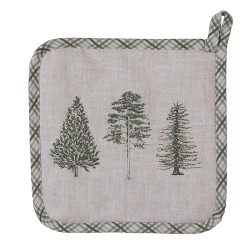 Clayre & Eef Pannenlap 20x20 cm Beige Groen Katoen Dennenbomen