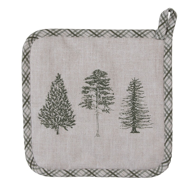 Clayre & Eef Pot Holder 20x20 cm Beige Green Cotton Pine Trees