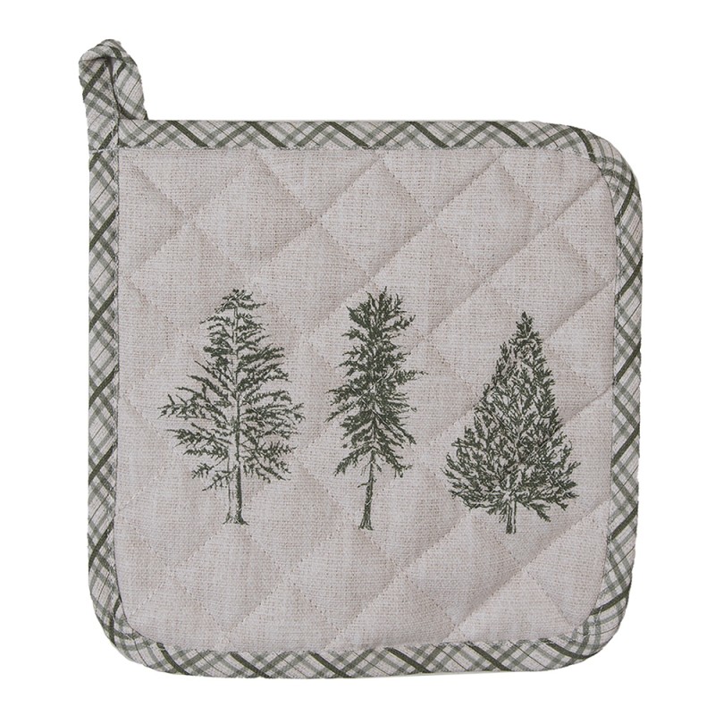Clayre & Eef Pot Holder 20x20 cm Beige Green Cotton Pine Trees