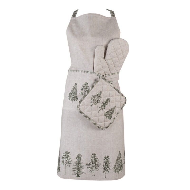 Clayre & Eef Pot Holder 20x20 cm Beige Green Cotton Pine Trees