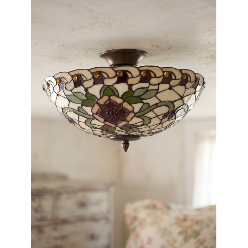 Lumilamp Lampe de plafond Tiffany Ø 40x25 cm Vert Rouge Métal Rose